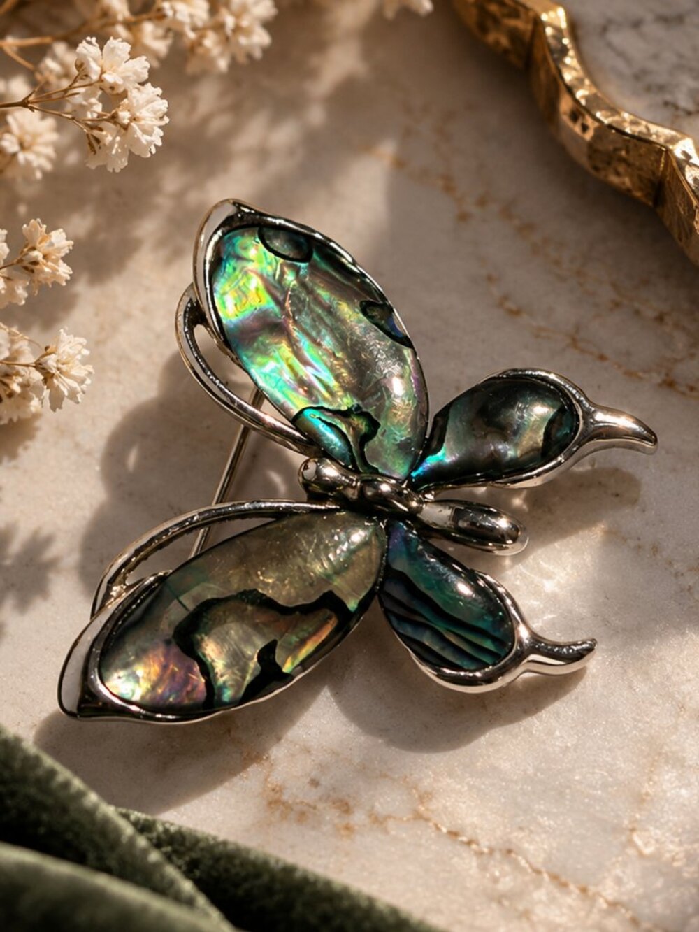 Vintage Iridescent Abalone Shell Butterfly Brooch